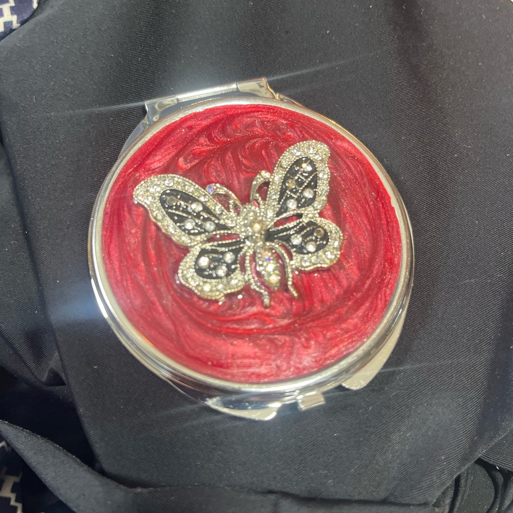Glamorous Red Butterfly Compact Mirror